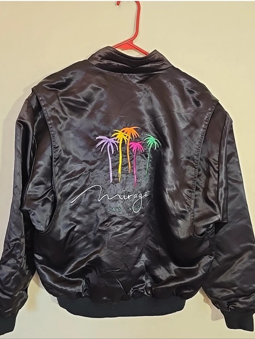 Mirage Golden Nugget Reversible Las Vegas Black Satin Bomber Jacket Size M